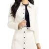 faux women white leather jacket