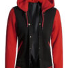 womens Red and Black Varsity Letterman Hooded Jacket