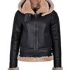 Aviator Black Leather Fur Hooded Jacket