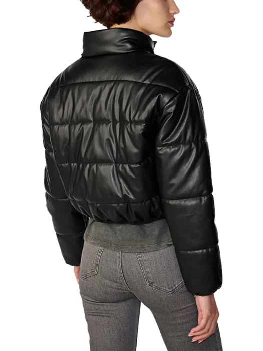 Faux Leather Black Puffer Jacket