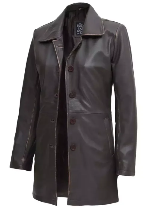 Leather Coat Dark Brown