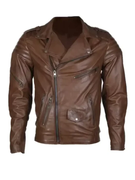 Mens Biker Classical Brown Leather Jacket