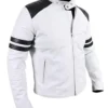 Mens Black Striped Cafe Racer White Leather Jacket