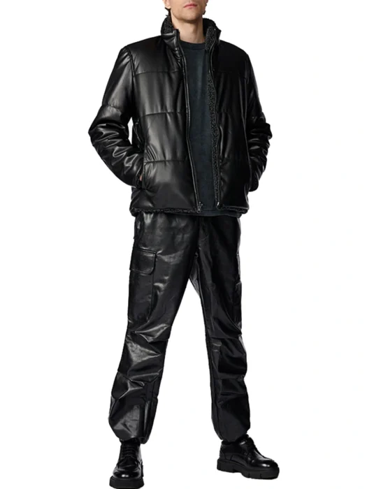 Mens Faux Leather Reveriable Black Jacket