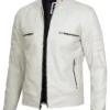 Mens Off White Biker Leather Jacket