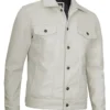 Mens Off White Leather Trucker Jacket