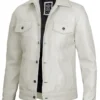 Mens Off White Trucker Leather Jacket