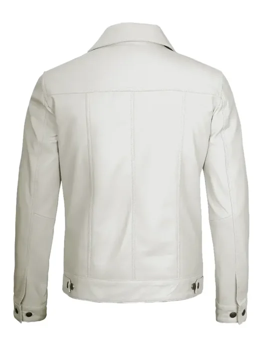 Mens Trucker Leather Jacket Off White