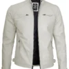 Mens White Leather Biker Jacket