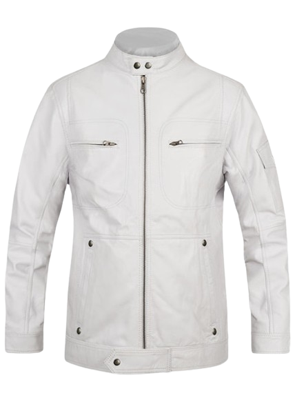 Mens white biker leather jacket