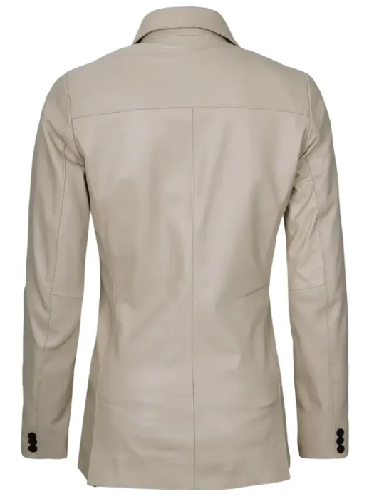 Notch Lapel Two Button Beige Leather Blazer