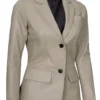 Notch Lapel Two Button Beige Leather Blazer women