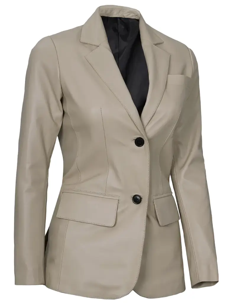 Notch Lapel Two Button Beige Leather Blazer women