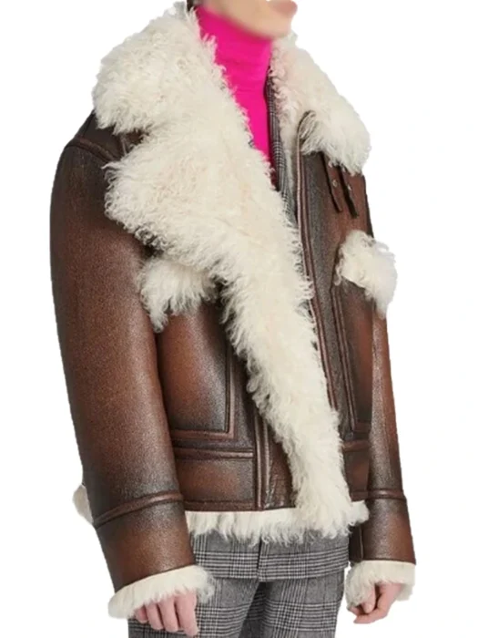 Steve Harvey BrownShearling Leather Jacket