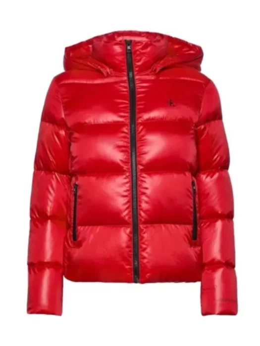 Winter Womens Hooded Parachute Red Puffer Jacket