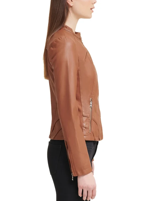 Women Brown Faux Leather Jacket