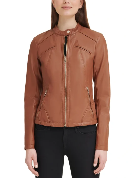 Women Faux Leather Scuba Jacket