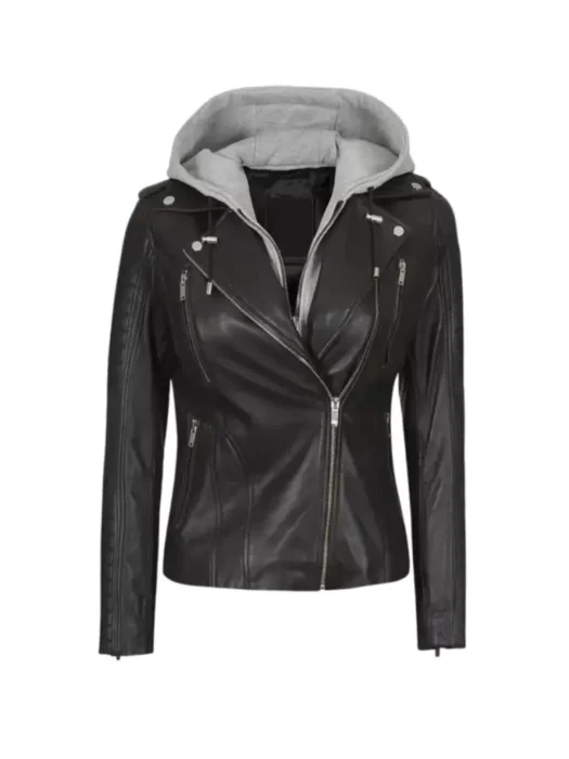 Women Hooded Leather Jacket