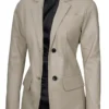 Women Notch Lapel Two Button Beige Leather Blazer