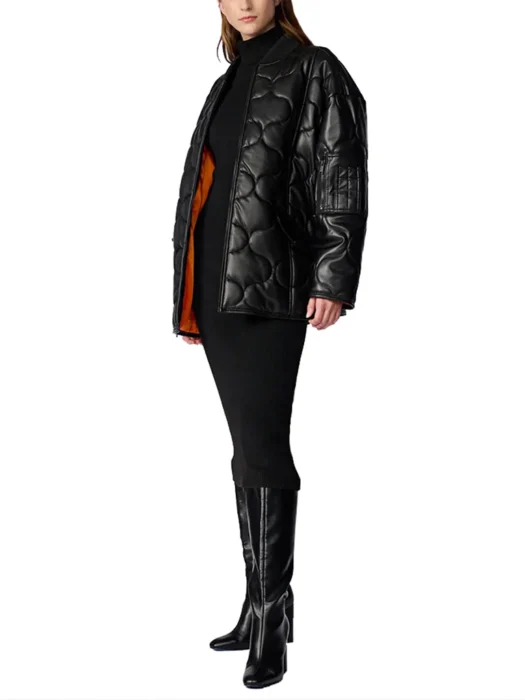 Women Oversized Quilted Faux Leather Jacket