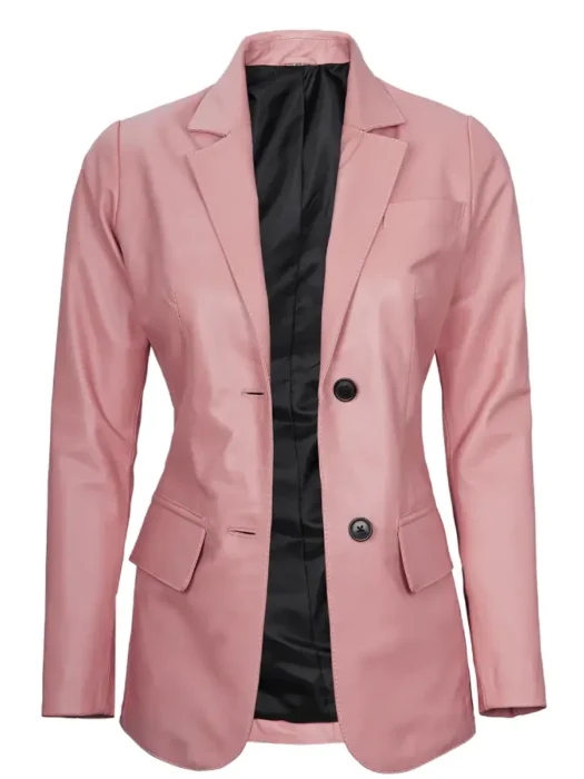 Women Pink Leather Blazer