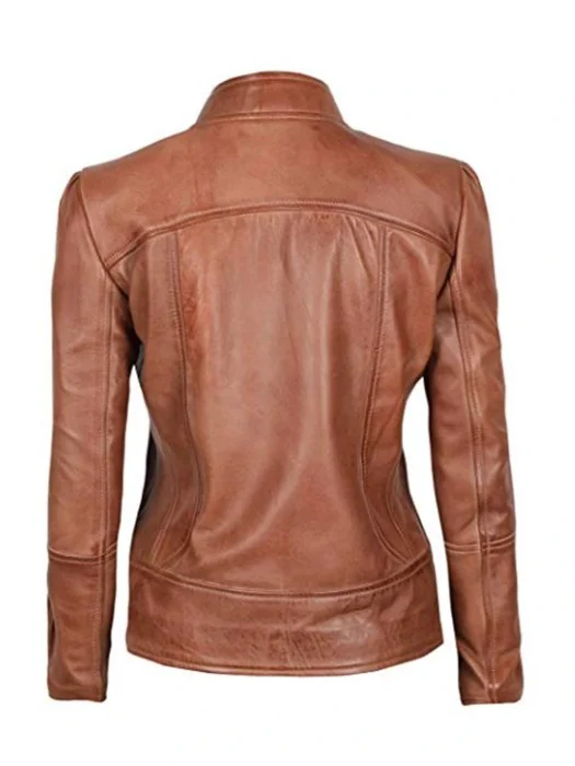 Womens Motorcycle Brown Leather Jacket