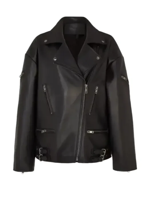 Women Oversized Black Leather Biker Jacket