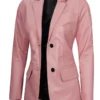 Womens Pink Leather Blazer