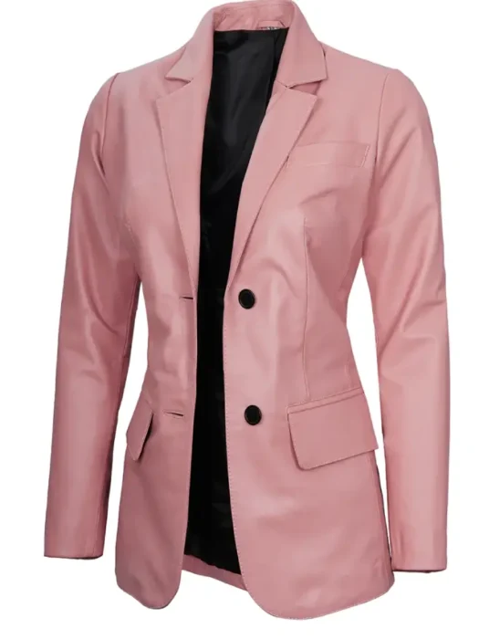 Womens Pink Leather Blazer