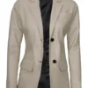 Womens Two Button Beige Leather Blazer