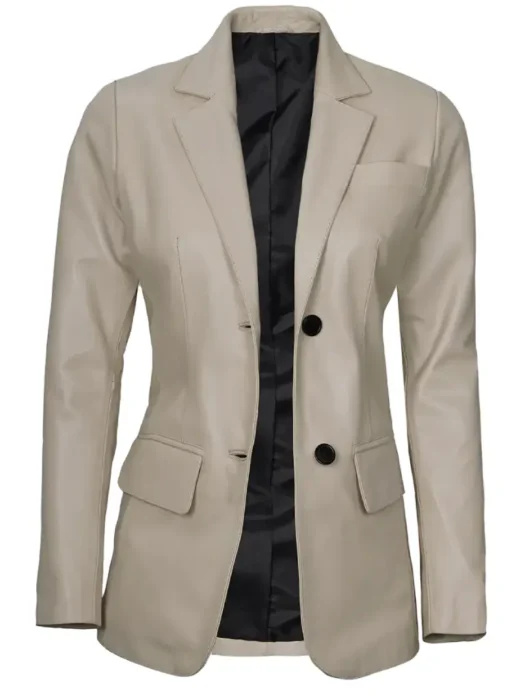 Womens Two Button Beige Leather Blazer