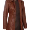 cognac leather quarter length coat