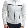 mens fjm007 padded design white leather biker jacket