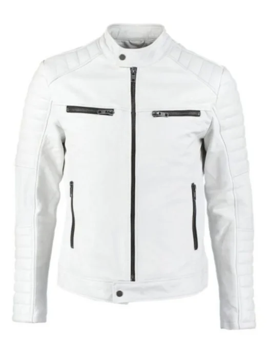 mens fjm007 padded white leather biker jacket