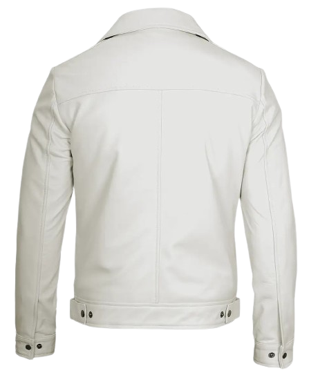 mens off white shirt collar leather jacket