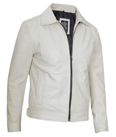 mens shirt collar leather jacket off white