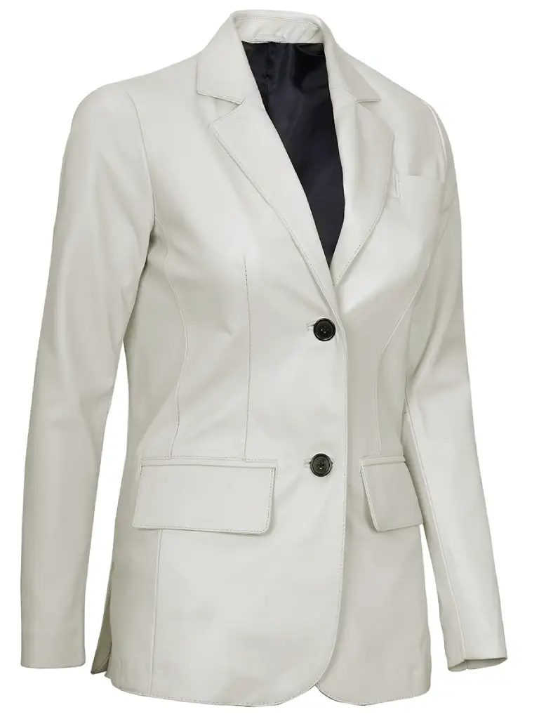 notch lapel off white leather blazer women