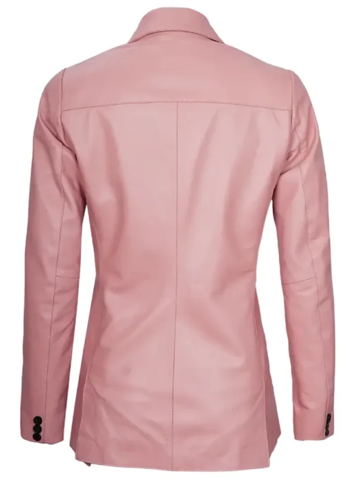 notch lapel pink leather blazer