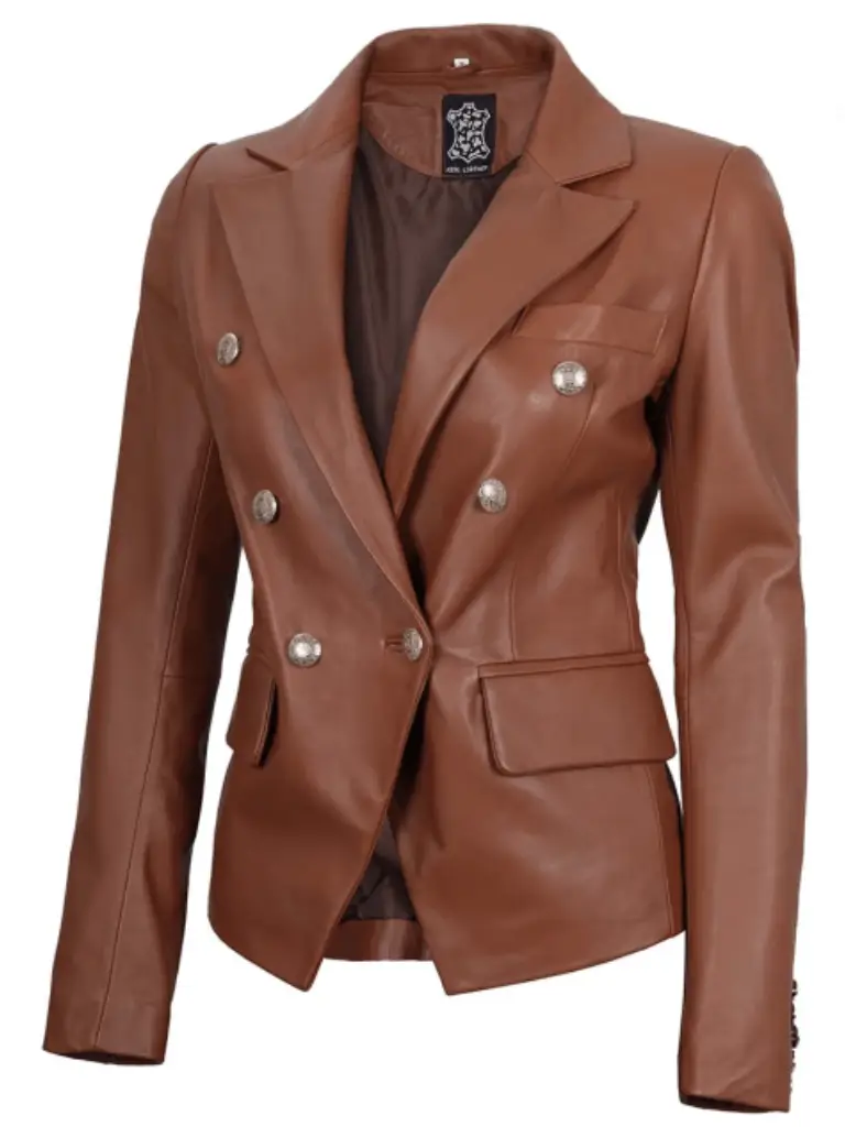 tan leather blazer women