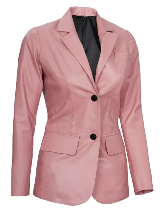 two button leather blazer for women