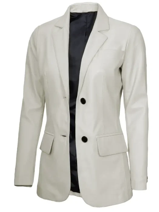 two button off white leather blazer