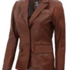 women 2 button tan leather blazer