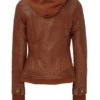 women Leather Hooded Bomber Jacket