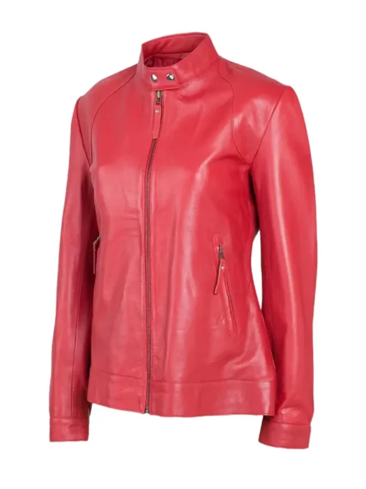 women bike red jacket