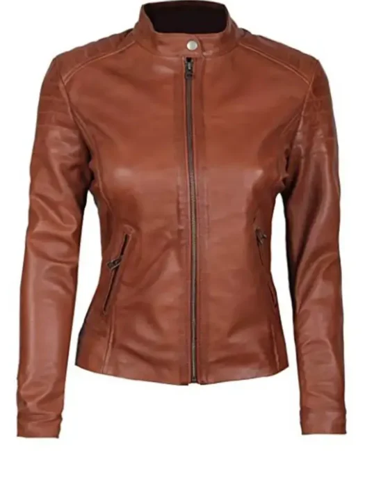 women brown biker jacket