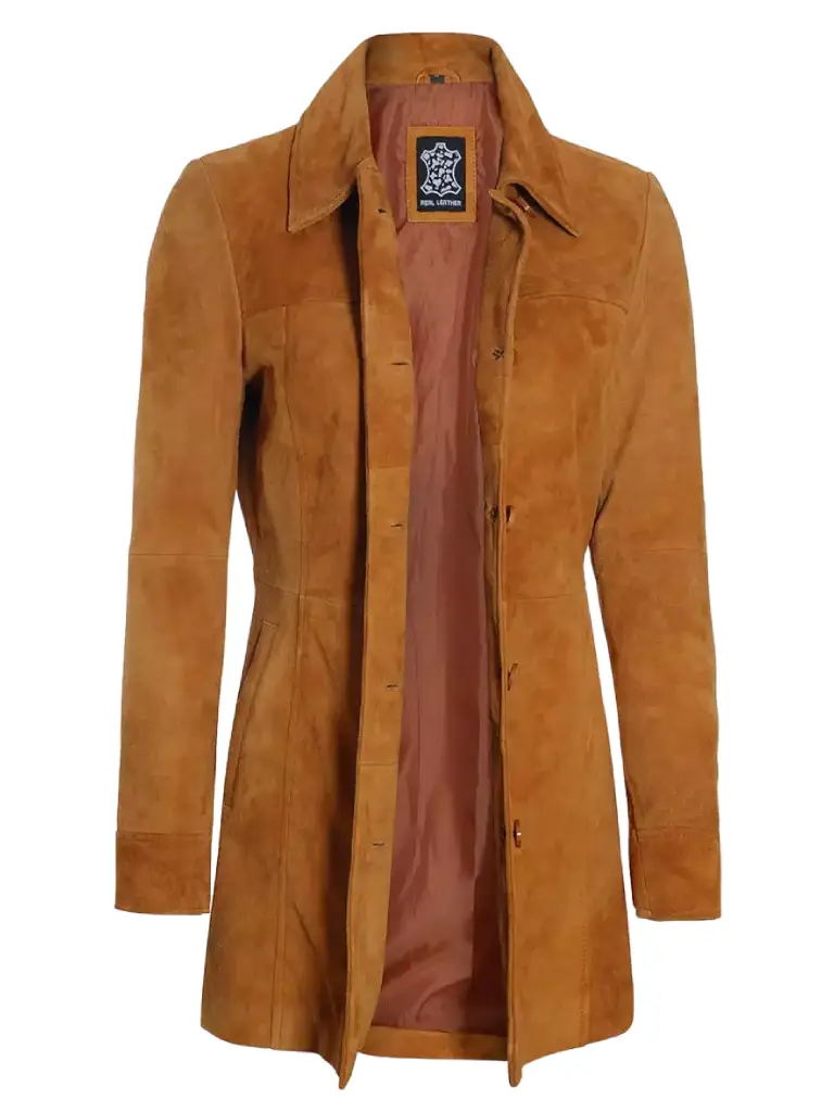 women brown suede coat 3 4 length