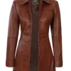 women cognac leather car coat