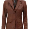 women tan leather blazer