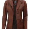 women tan leather two buttib blazer