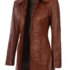 womens cognac leather car coat